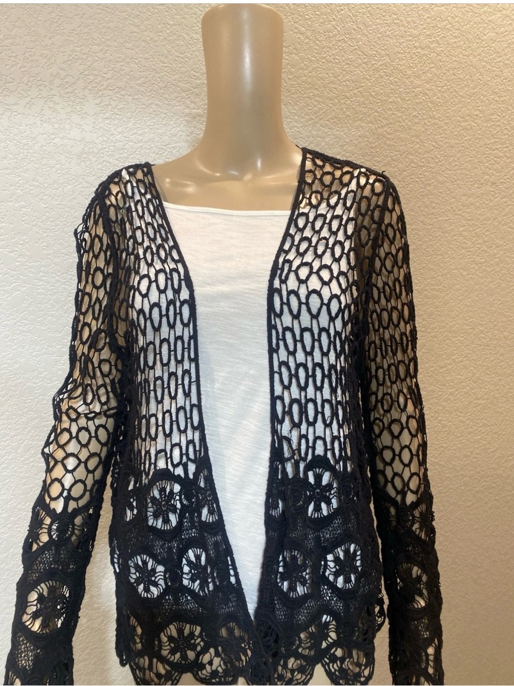 Love J Black Crochet Open-Front Women's Cardigan Size S/M-009
